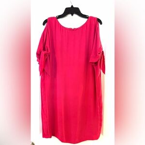 Vince Camuto Vibrant Pink dress with open shoulder tie Bow Sleeves